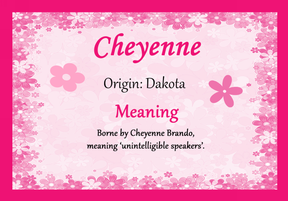 Cheyenne Personalised Name Meaning Certificate