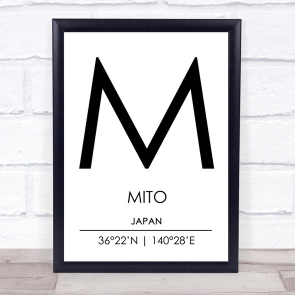 Mito Japan Coordinates World City Travel Print