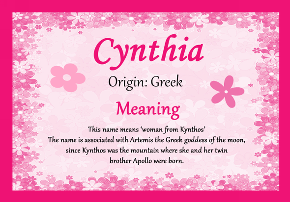 Cynthia Personalised Name Meaning Certificate