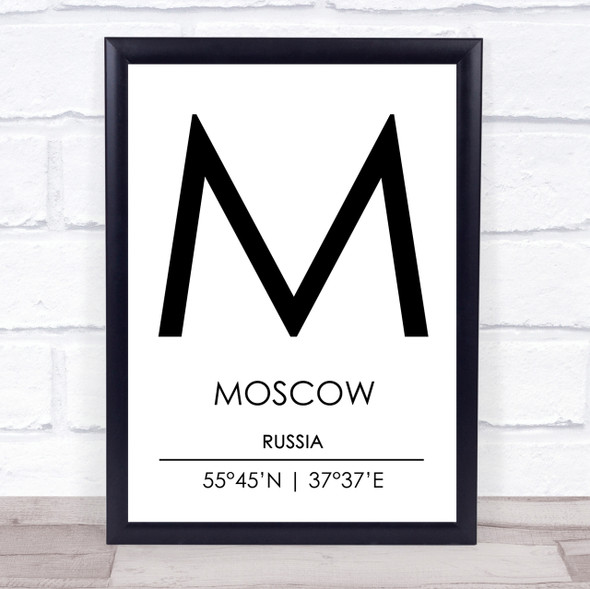 Moscow Russia Coordinates World City Travel Print