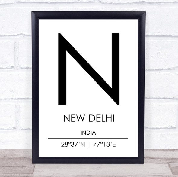 New Delhi India Coordinates World City Travel Print