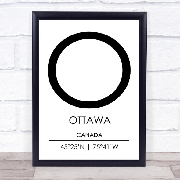 Ottawa Canada Coordinates World City Travel Print