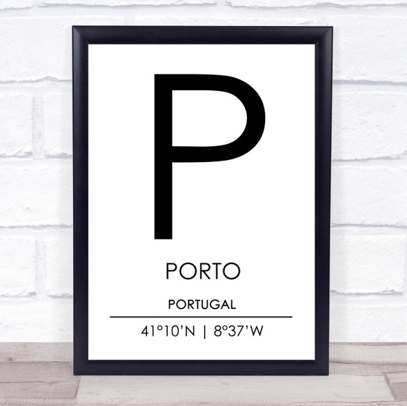 Porto Portugal Coordinates World City Travel Print