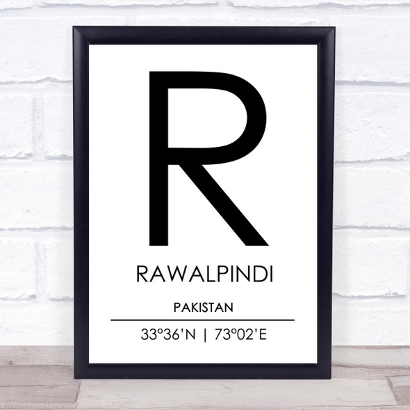 Rawalpindi Pakistan Coordinates Travel Print