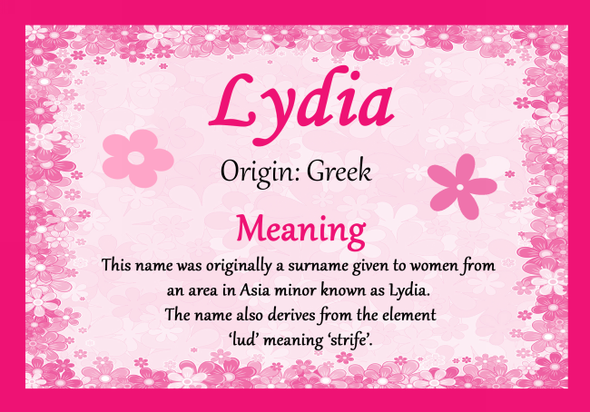 Lydia Personalised Name Meaning Certificate