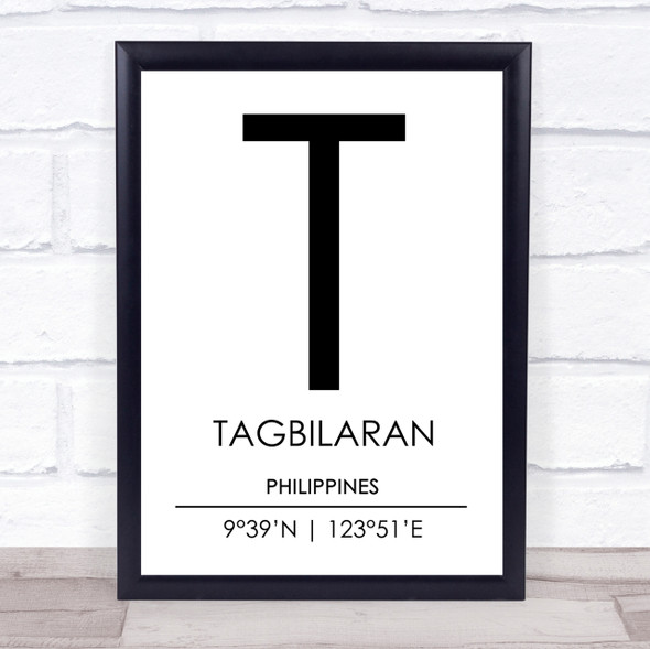 Tagbilaran Philippines Coordinates Travel Print