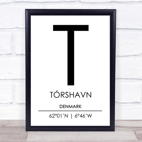 Torshavn Denmark Coordinates World City Travel Print