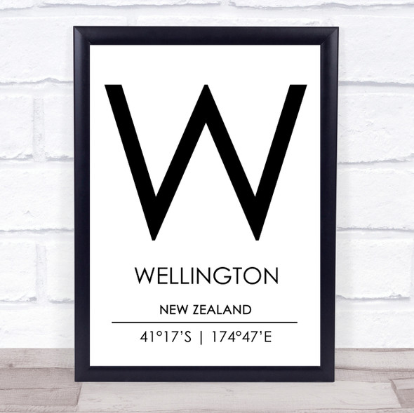 Wellington New Zealand Coordinates Travel Print