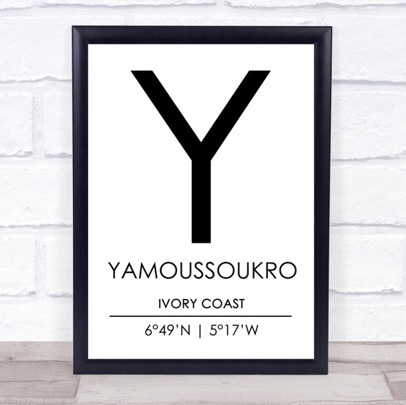 Yamoussoukro Ivory Coast Coordinates Travel Print