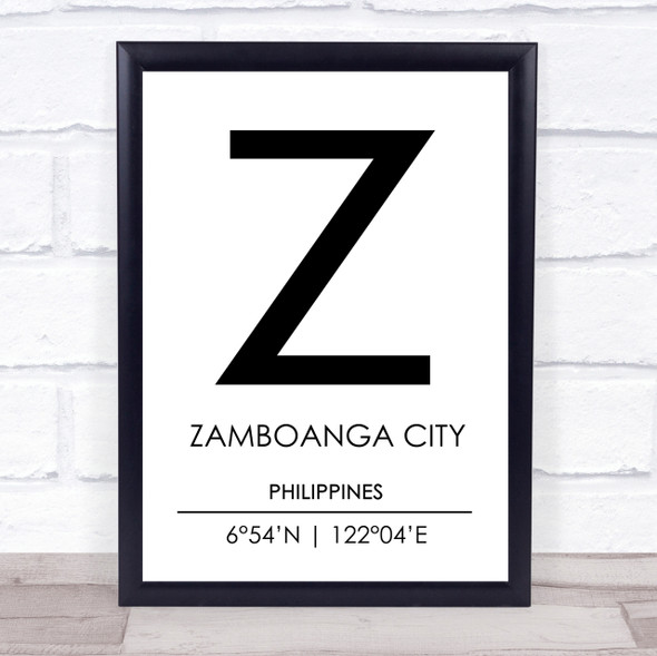 Zamboanga City Philippines Coordinates Travel Print