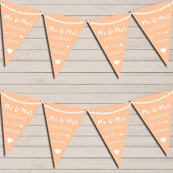 Heart Garland Mr & Mrs Apricot Wedding Anniversary Bunting Garland Party Banner