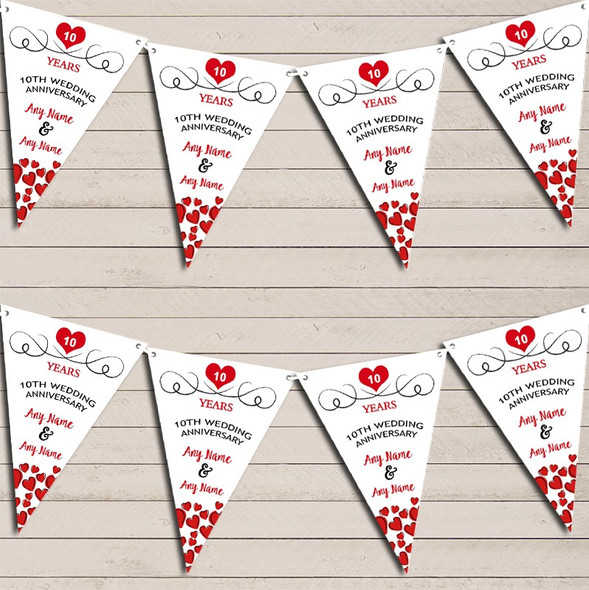 Hearts Party Decoration 10th Any Year Wedding Anniversary Bunting Party Banner