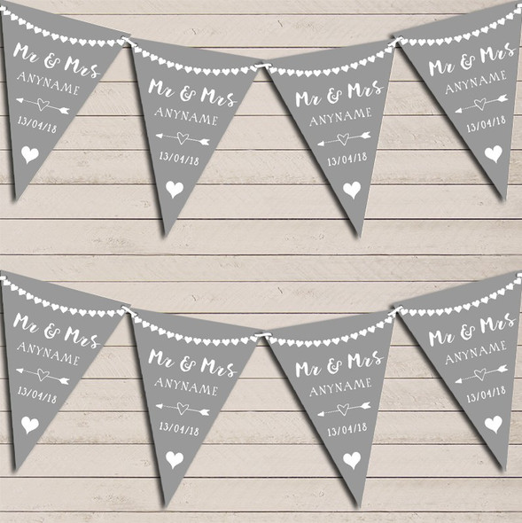 Heart Mr & Mrs Light Silver Grey Wedding Anniversary Bunting Party Banner