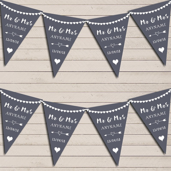 Heart Mr & Mrs Slate Blue Grey Wedding Anniversary Bunting Party Banner