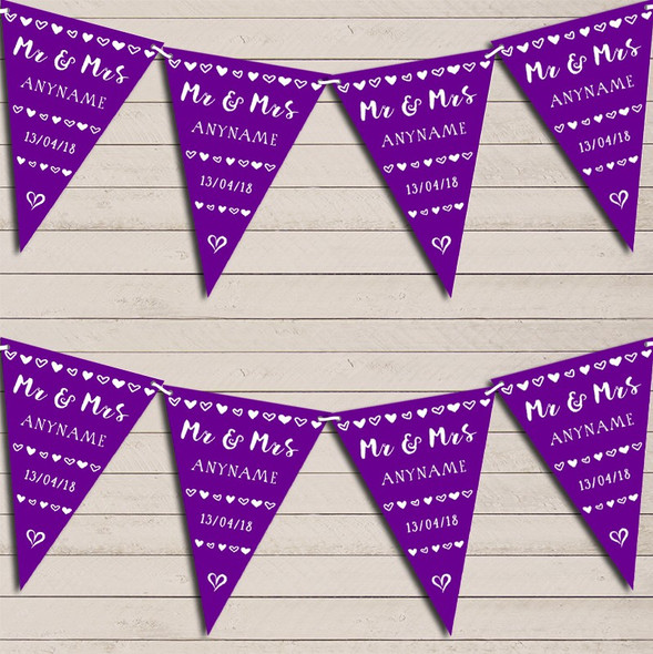 Mr & Mrs Hearts Purple Wedding Anniversary Bunting Garland Party Banner