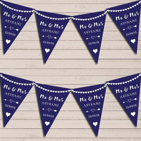 Heart Mr & Mrs Navy Blue Wedding Anniversary Bunting Party Banner