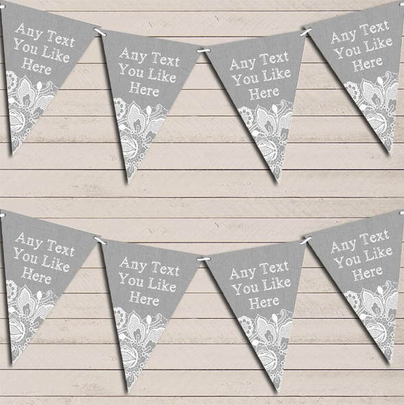 Silver Grey Burlap & Lace Birthday Bunting Garland Party Banner