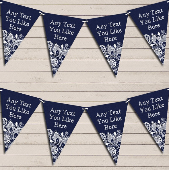 Navy Blue Burlap & Lace Birthday Bunting Garland Party Banner