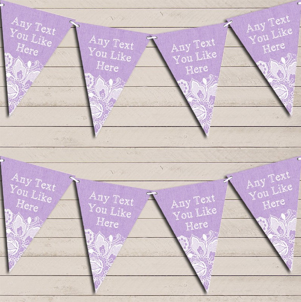 Lilac Purple Burlap & Lace Engagement Bunting Garland Party Banner