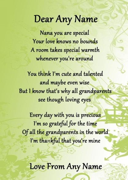 Green Nana You Are Special Personalised Poem Certificate