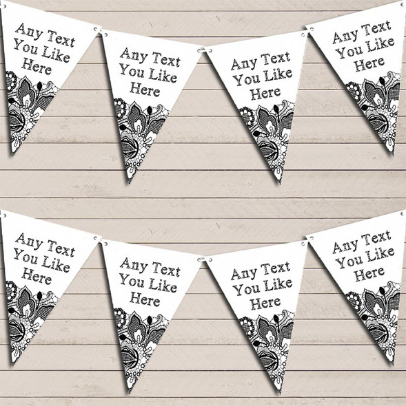 White & Black Lace Retirement Bunting Garland Party Banner