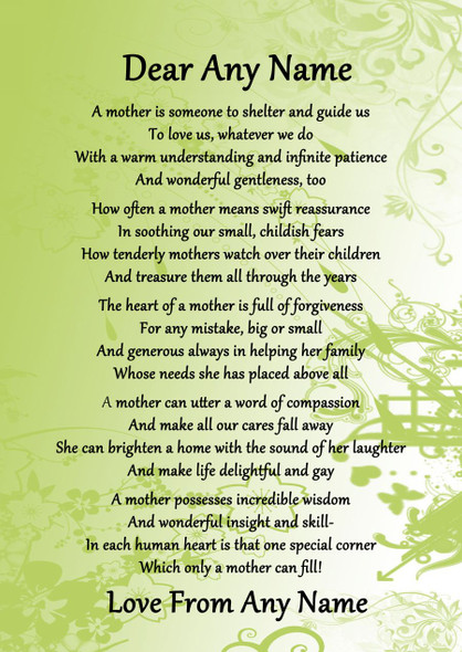 Green What Is A Mother Personalised Poem Certificate