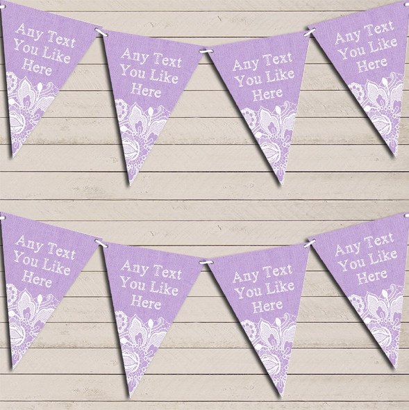 Lilac Purple Burlap & Lace Tea Party Bunting Garland Party Banner