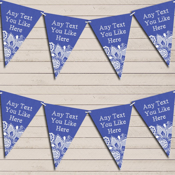 Dark Blue Burlap & Lace Tea Party Bunting Garland Party Banner