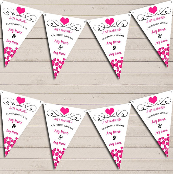 Hearts Party Decoration Just Married Hot Pink Wedding Day Bunting Party Banner