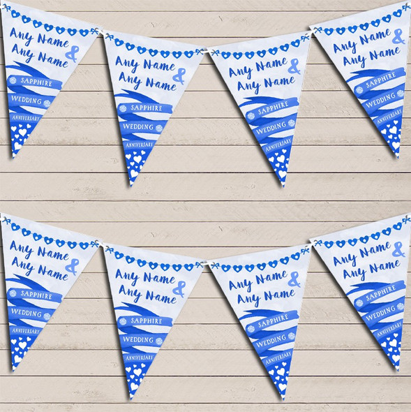 Banner & Hearts Sapphire 45th Wedding Day Married Bunting Garland Party Banner