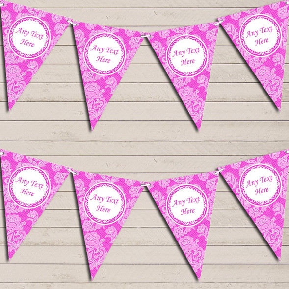 Lace Pattern Bright Hot Pink Wedding Day Married Bunting Garland Party Banner