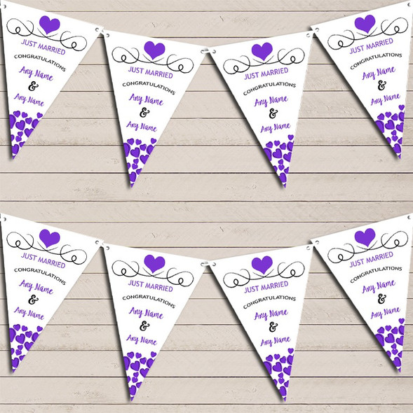 Hearts Party Decoration Just Married Purple Wedding Day Bunting Party Banner