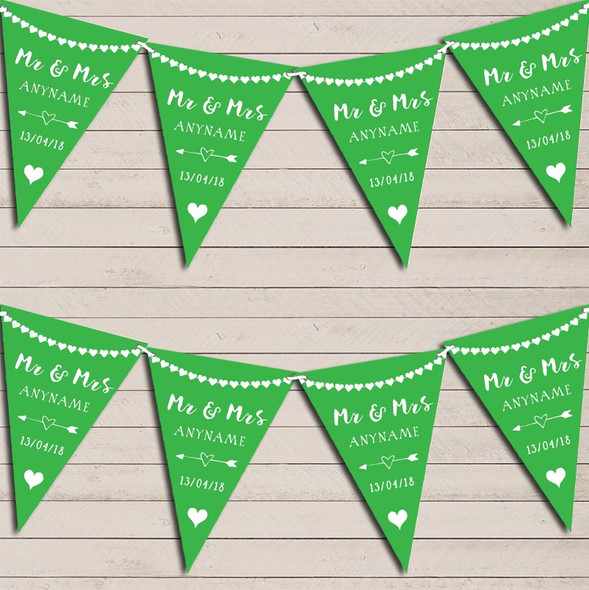 Heart Mr & Mrs Apple Green Wedding Day Married Bunting Party Banner