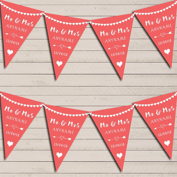 Heart Mr & Mrs Coral Pink Wedding Day Married Bunting Party Banner