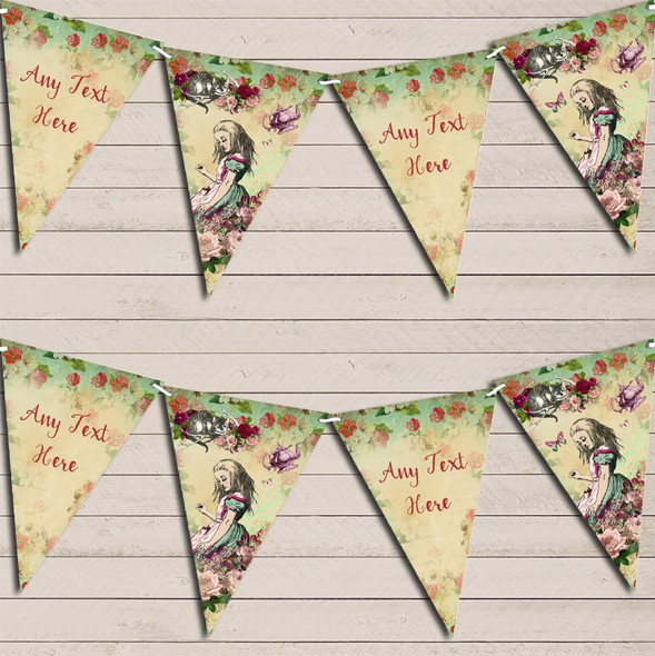 Shabby Chic Floral Alice In Wonderland Personalised Birthday Bunting