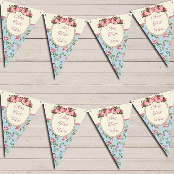 Shabby Chic Floral Vintage Rose Frame Pink Personalised Birthday Bunting