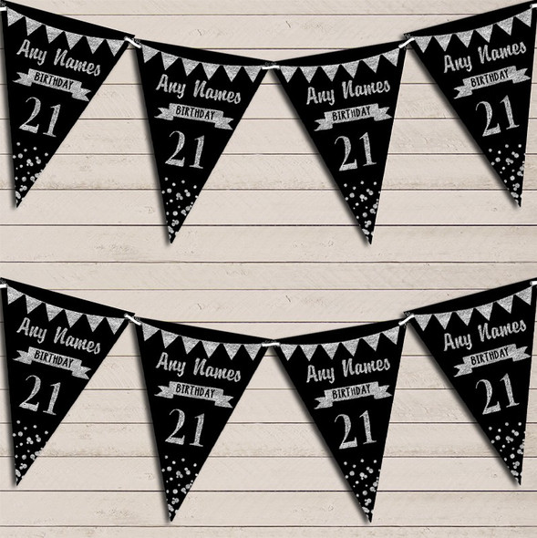 Any Age Birthday 18Th 21st 30th 40th 50th 60th Black & Silver Birthday Bunting