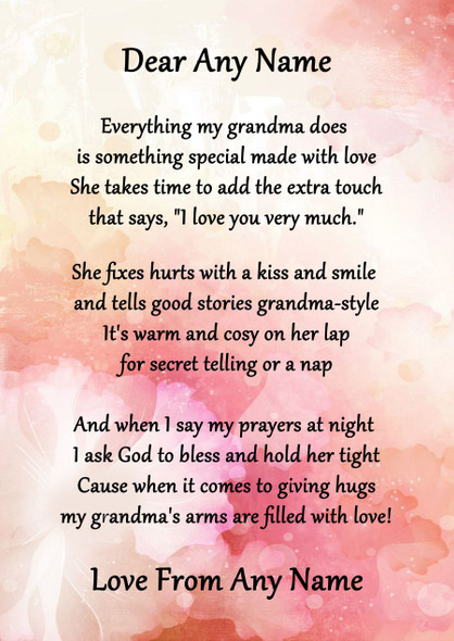 Pink Floral My Grandma Personalised Poem Certificate