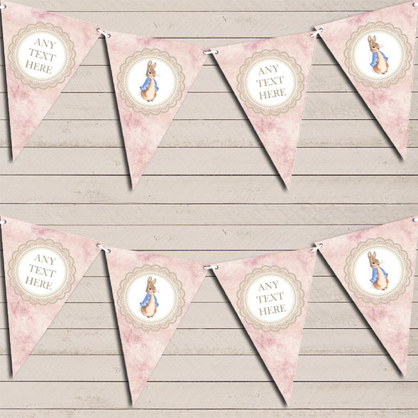 Pretty Pink Peter Rabbit Personalised Christening Bunting