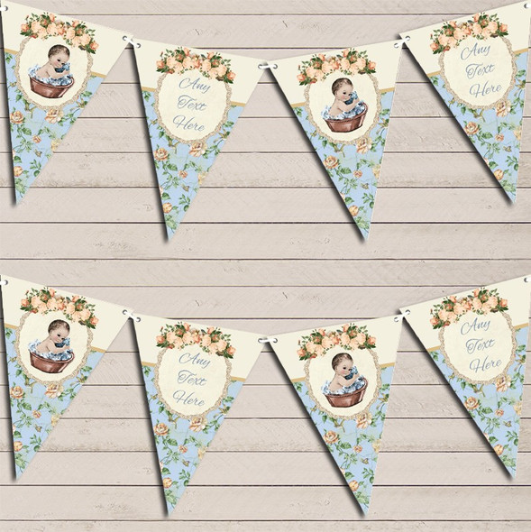 Shabby Chic Floral Vintage Baby Boy Personalised Christening Bunting