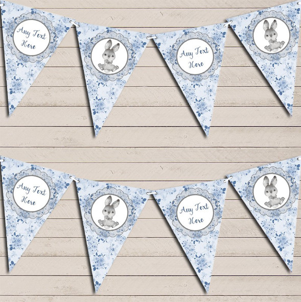 Bunny Baby Rabbit Blue Boys Personalised Christening Bunting