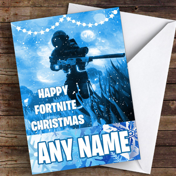 Fortnite Dark Voyager Blue Snow Personalised Children's Christmas Card