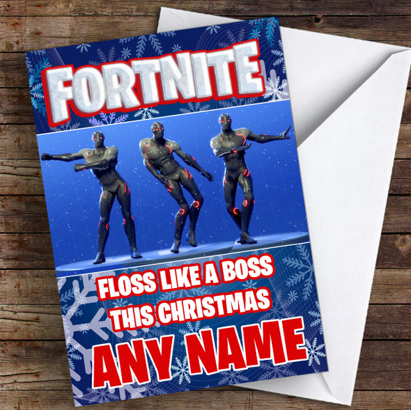 Floss Dance Fortnite Blue Personalised Children's Christmas Card