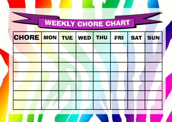 Weekly Chore Rota Task Reward Chart Rainbow Zebra