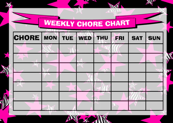 Weekly Chore Rota Task Reward Chart Zebra Stars