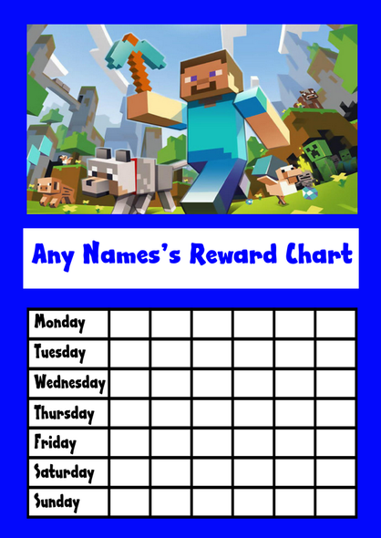 Blue Minecraft Star Sticker Reward Chart