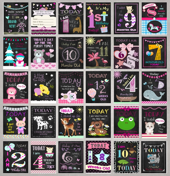 Chalk Style Girls Baby Milestone Cards