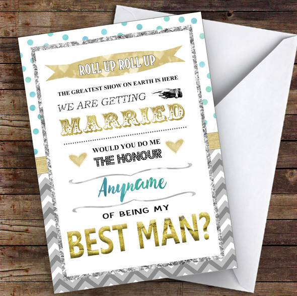 Circus Carnival Black & White Will You Be My Best Man Personalised Wedding Card