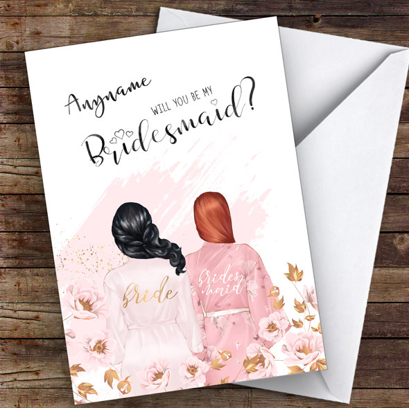 Black Half Up Hair Ginger Swept Hair Will You Be My Bridesmaid Personalised Wedding Card