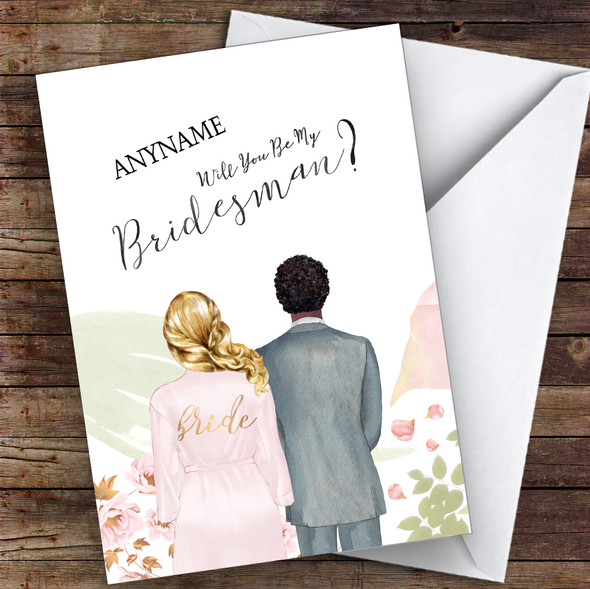 Blond Half Up Hair Curly Black Hair Will You Be My Bridesman Personalised Wedding Card